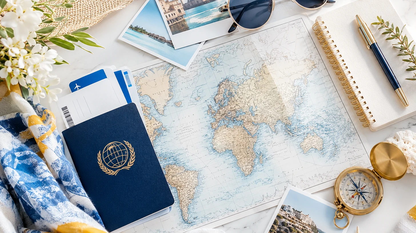 Mapa mundial con destinos de playa, ciudad y aventura